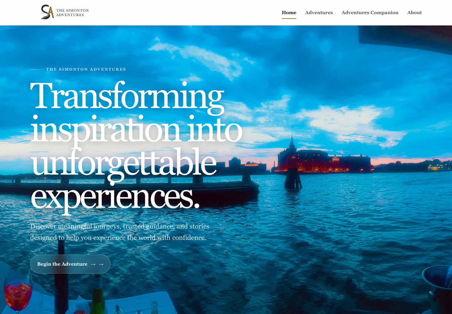 Preview of the current Simonton Adventures travel website